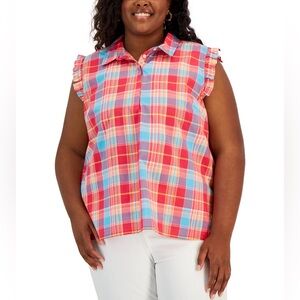 NWT Tommy Hilfiger Plaid Flutter Sleeveless Sleeve Plus Size Top Size 3X